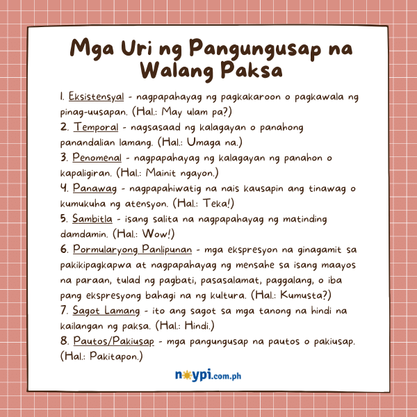 Mga Uri ng Pangungusap na Walang Paksa